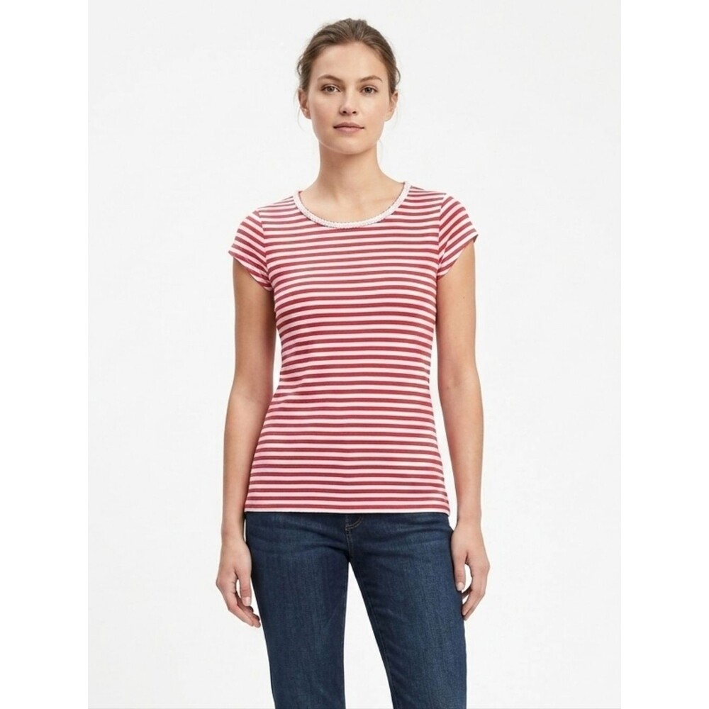 Banana Republic XS Red & White Striped Cap Sleeve Top Beaded Collar Embellished